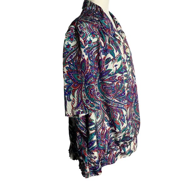 Vintage Paisley Pullover Top XL White Buttons Collar Elastic Waist Short Sleeves - Picture 6 of 7